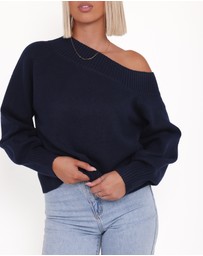 Petal & Pup - Ailis Off Shoulder Sweater - Navy