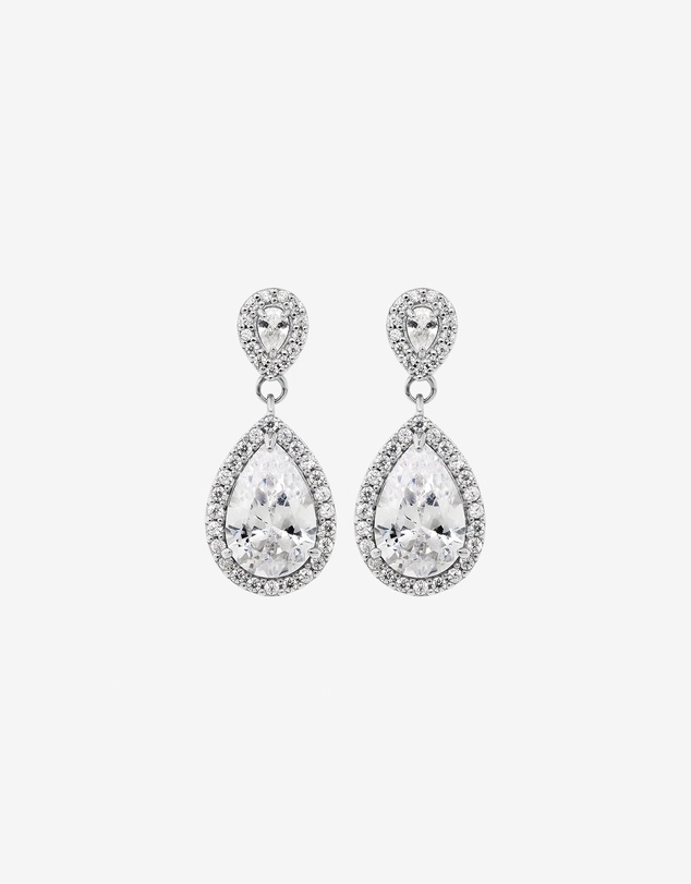 Michael Hill - Pear Cubic Zirconia Halo Drop Stud Earrings in Sterling Silver