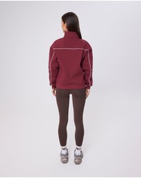 Upstate - Half Zip Pannelled Crew - Warm Cherry