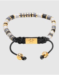 Nialaya Jewellery - Men's Beaded Bracelet with Grey and Gold Disc Beads