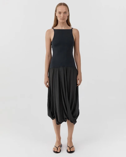 St. Agni - Knit Bodice Sheer Drape Dress