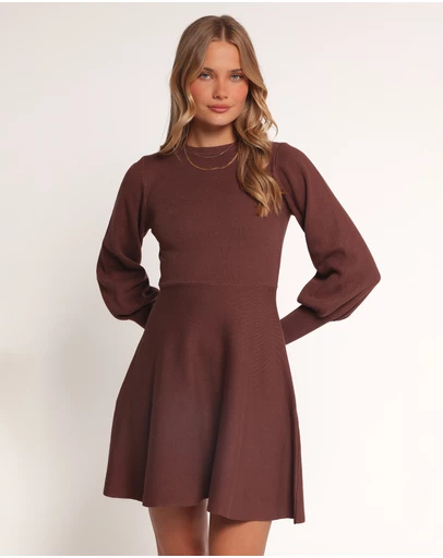 Petal & Pup - Gigi Long Sleeve Mini Dress - Brown