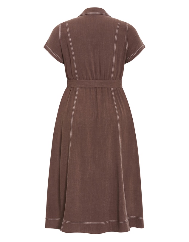 City Chic - Plus size Tia Belted Stitch Detail Maxi Dress - chocolate