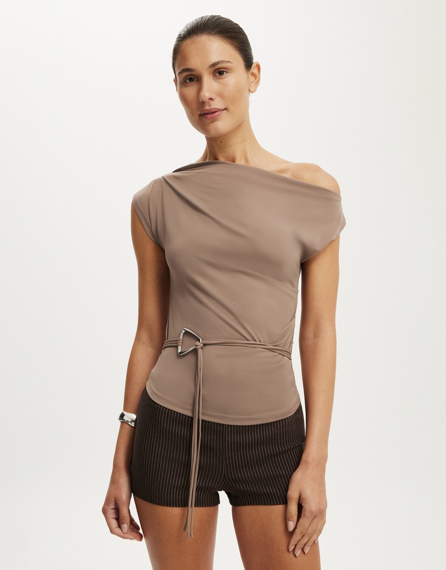 Cotton On - Georgie Off Shoulder Belt SS Top