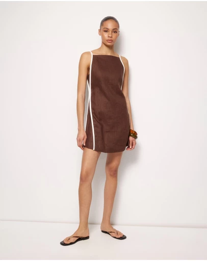 AERE - Tova Contrast Linen Mini Dress