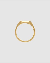 Kuzzoi - ICONIC EXCLUSIVE - Ring Mens Signet Enamel Black Basic in 925 Sterling Silver Gold Plated