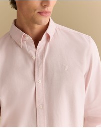 Trenery - Regular Fit Yarn Dyed Cotton Monogram Oxford Shirt in Ash Pink