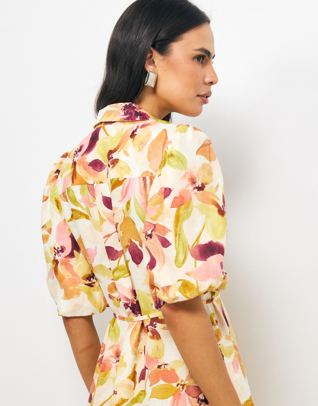 AERE - Mili Linen Puff Sleeve Shirt Dress