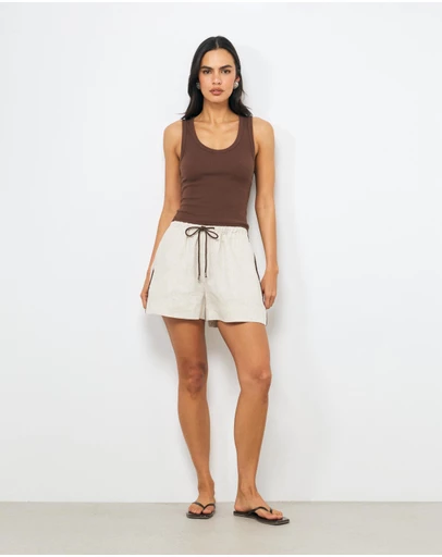 AERE - Belle Contrast Drawstring Linen Shorts