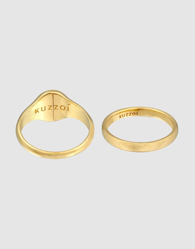 Kuzzoi - ICONIC EXCLUSIVE - Classic Band and Signet Ring Set in Gold-Plated 925 Sterling Silver