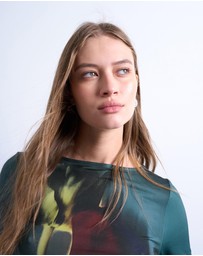 TOPSHOP - Microfibre High Neck Tulip Print Top