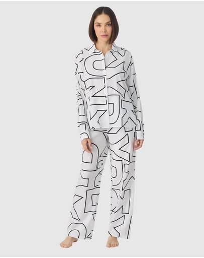 DKNY - Cotton & Viscose Button Up Long Sleeve Long Pyjama Set