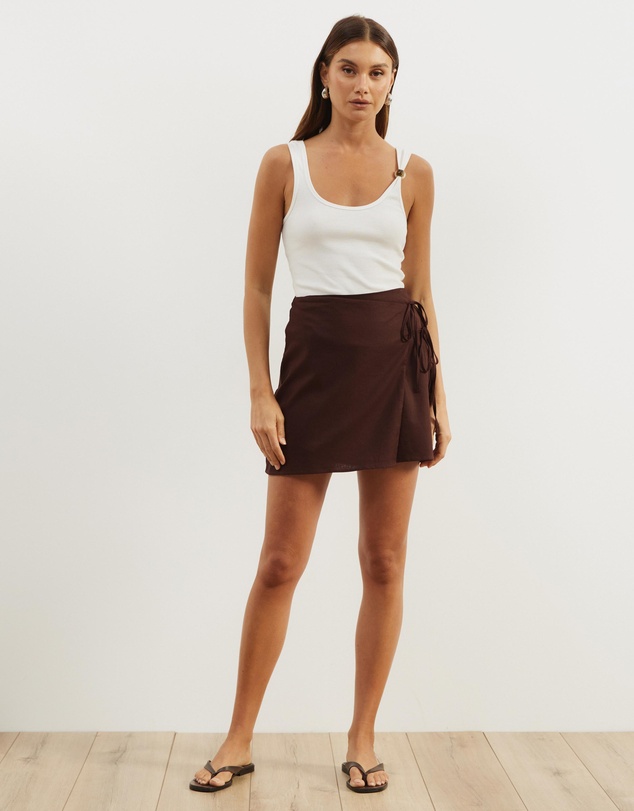 Atmos&Here - Jemima Linen Blend Mini Wrap Skirt