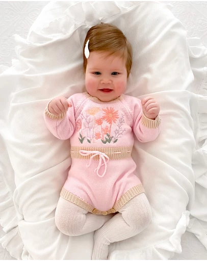 WITH LOVE FOR KIDS - Long Sleeve Knitted Romper - Babies