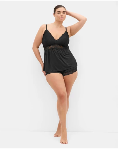 City Chic - Plus size Juliette Cami Short Set - black