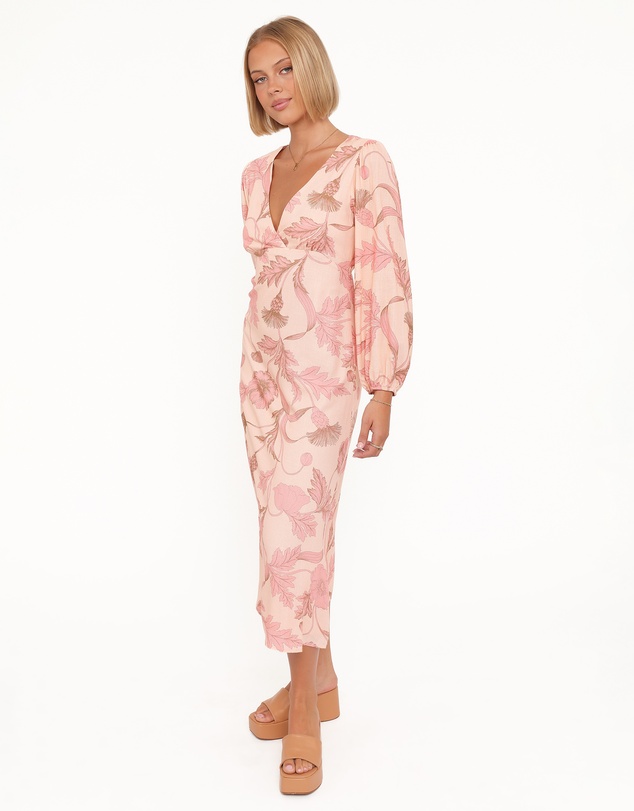 Petal & Pup - Kolby Long Sleeve Midi Dress - Pink Floral