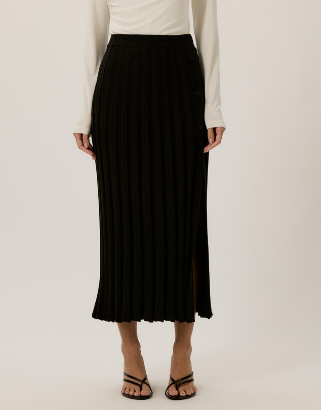 Tussah - Aurora Ribbed Knit Button Detail Midi Skirt