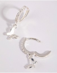 Lovisa - Sterling Silver Diamante Butterfly Huggie Earrings