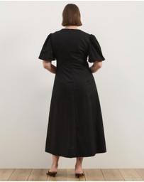 Atmos&Here Curvy - Stephanie Sweetheart Puff Sleeve Linen Blend Midi Dress