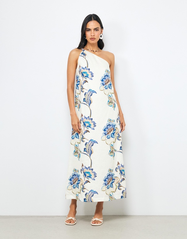 AERE - Lea Linen One Shoulder Midi Dress