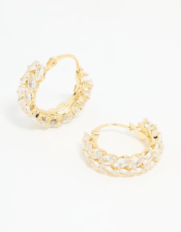 Lovisa - Gold Plated Diamante Marquise Herringbone Hoop Earrings