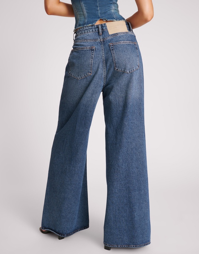 ONE TEASPOON - Love Machines Mid Waist Super Wide Leg Denim Jeans - Blue Thunder