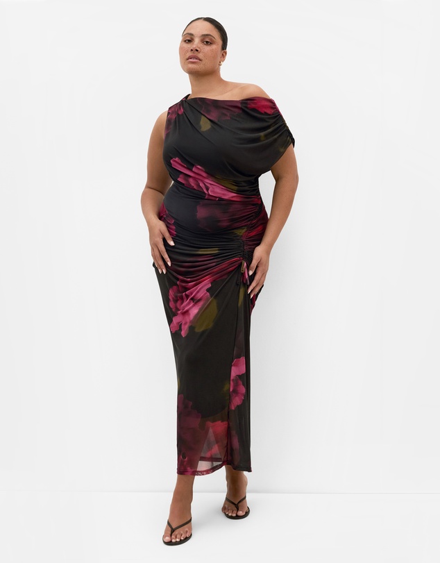 City Chic - Plus size Vivid Mesh Garden Print Maxi Dress - black