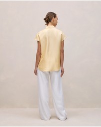 Trenery - Silk Twill Cap Sleeve Shirt in Butter