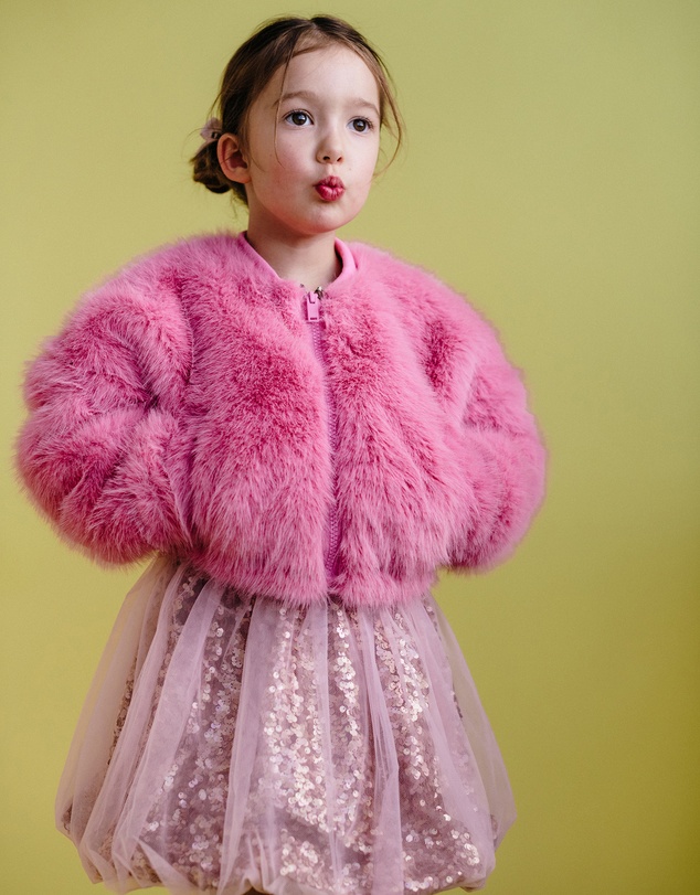Rock Your Kid - Faux Fur Bomber Jacket In Dusty Pink