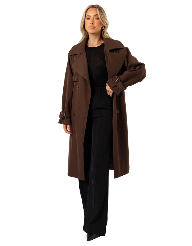 Petal & Pup - Billy Button Front Trench Coat - Chocolate Brown