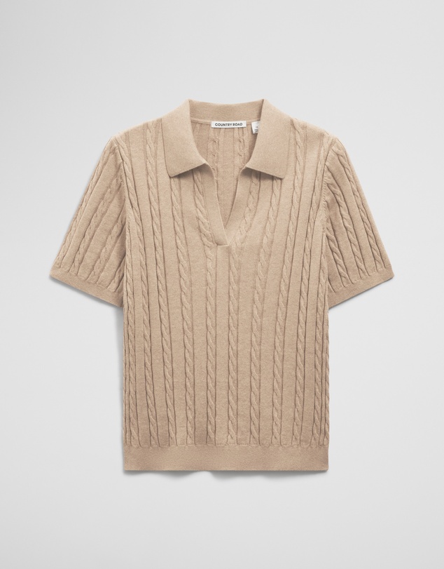 Country Road - Organically Grown Cotton Blend Cable Polo Knit