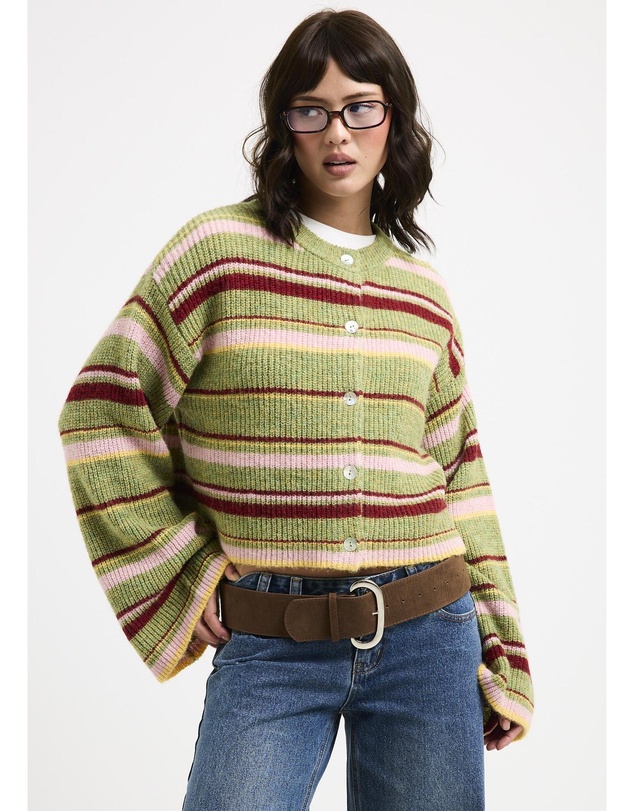 Subtitled - Regina Eyelash Knit Oversized Stripe Cardigan