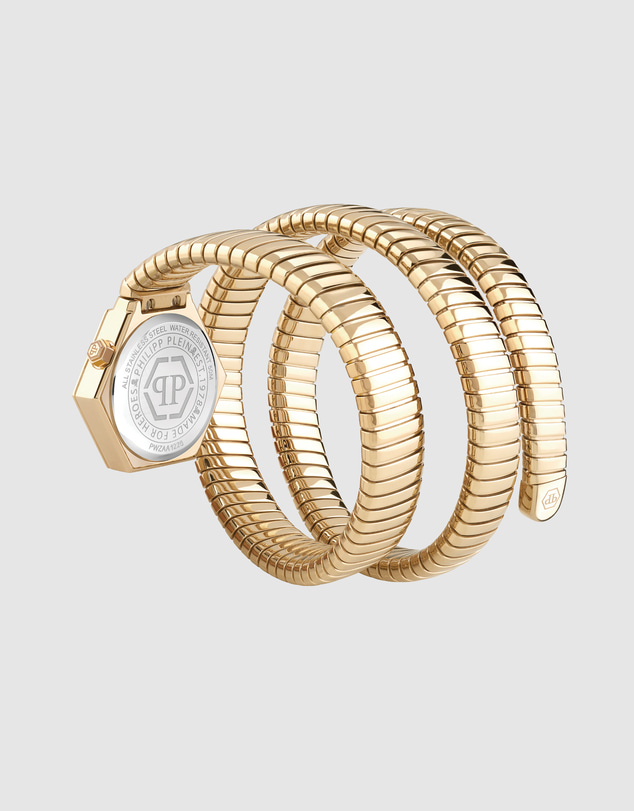 Philipp Plein - Philipp Plein $nake Hexagon 24mm Red Dial Gold-Tone Strap Watch
