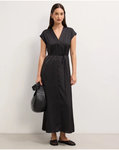 The Fated - Josephine Satin V-Neck Maxi Dress