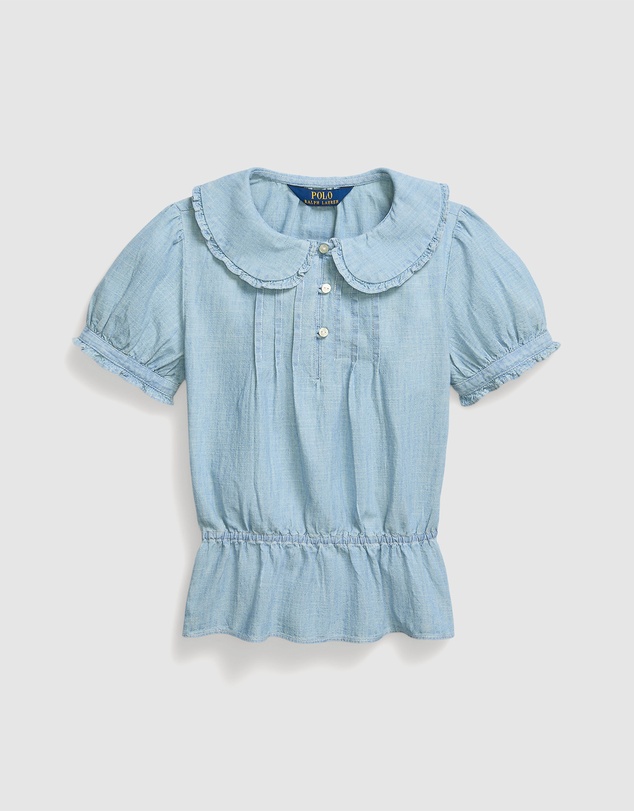 Polo Ralph Lauren - Indigo Cotton Chambray Peplum Top - ICONIC EXCLUSIVE - Teens