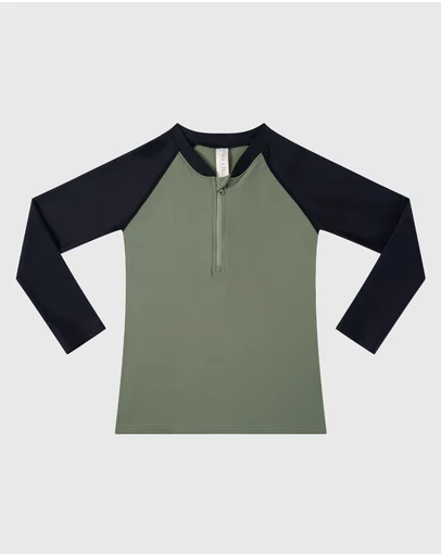 Aqua Blu Kids - Building Blocks Khaki Long Sleeve Rash Vest - Kids