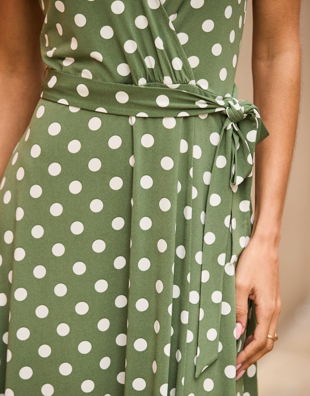 Sosandar - Spot Print Faux Wrap Dress