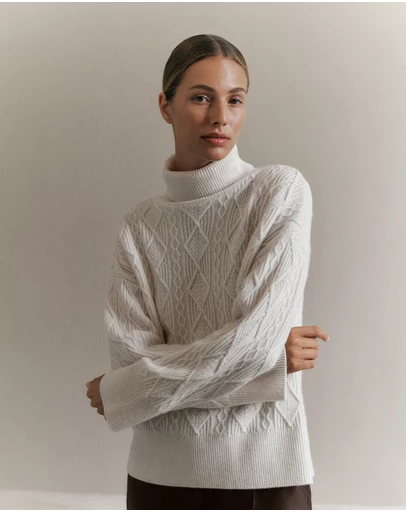Trenery - Merino Cable Rollneck in Marshmallow