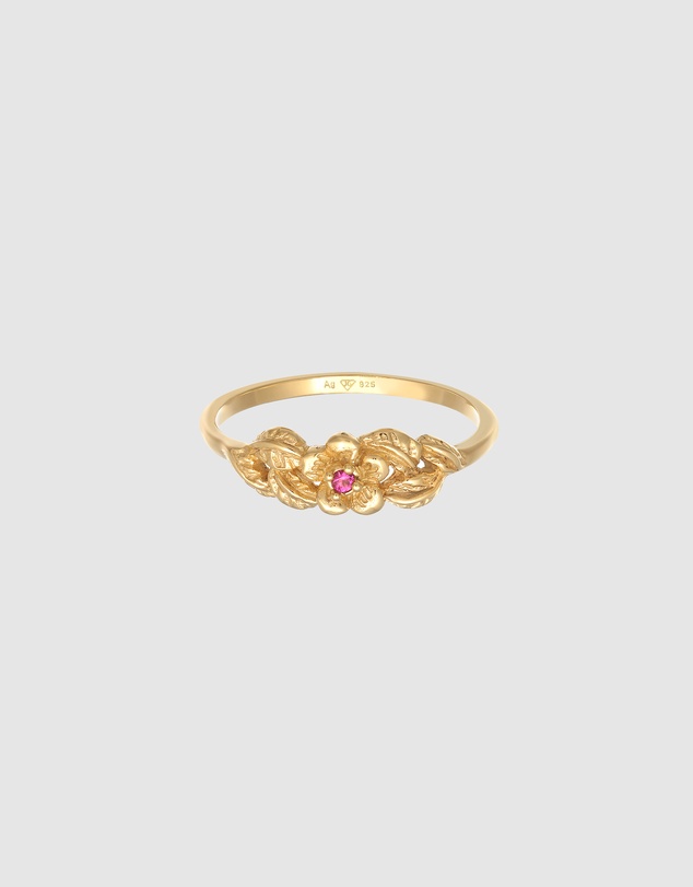 Elli Jewelry - Ruby Floral Ring in Gold-Plated 925 Silver