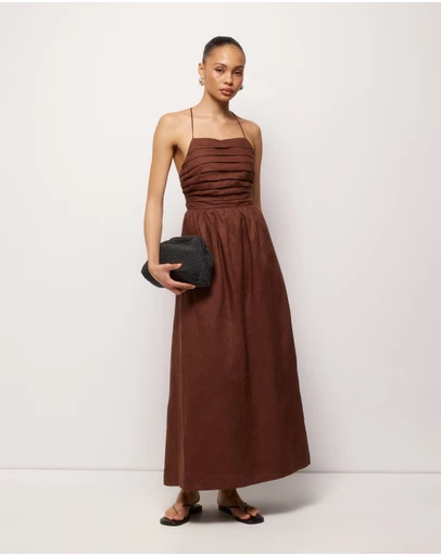 AERE - Irisa Linen Tie Back Midi Dress