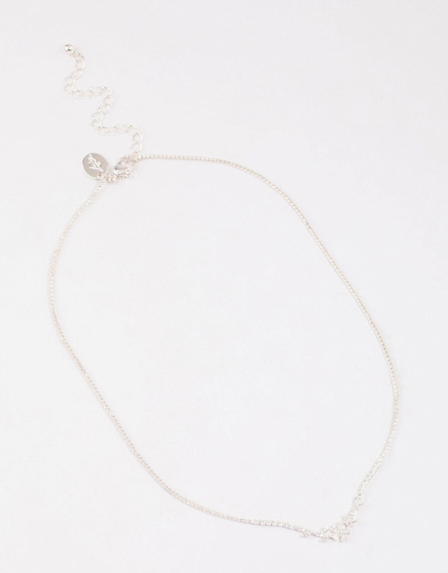 Lovisa - Silver Plated Cubic Zirconia Dainty Cup Chain Floral Necklace