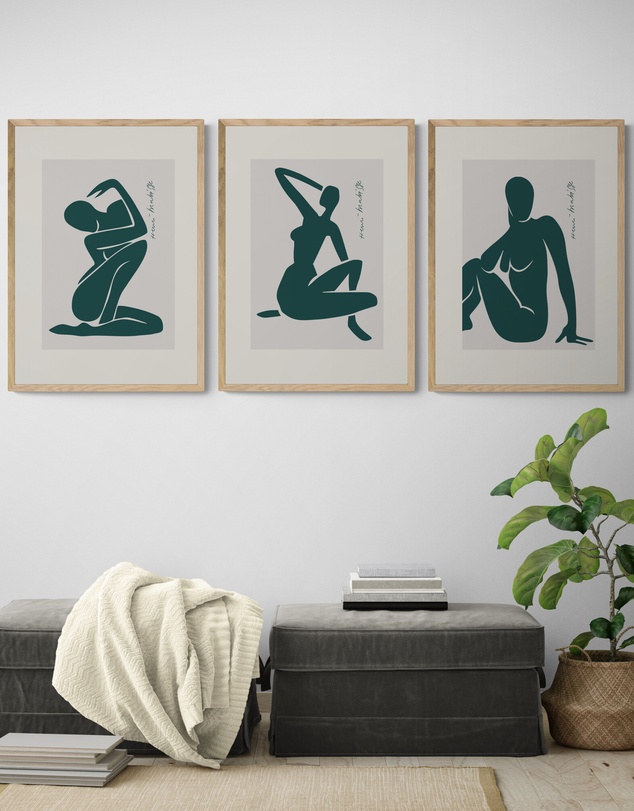 Inka Arthouse - Green Nudes Set of 3 Matisse Art Prints