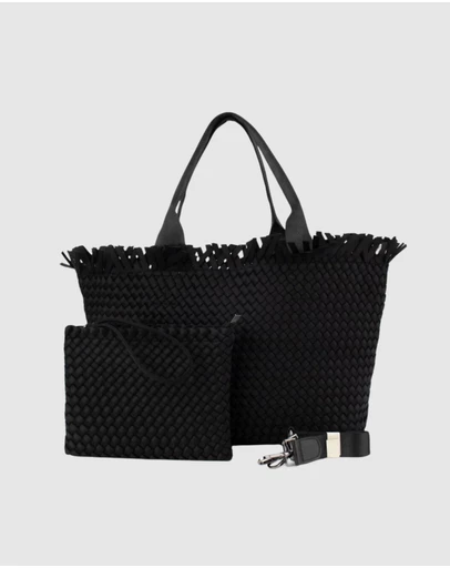 Chuchka - Woven Neoprene X-Large Beach Tote - Fringe Black