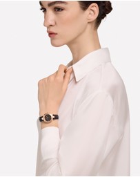 Furla - Arch-Bar Rose Gold-Tone Black Leather Strap Watch