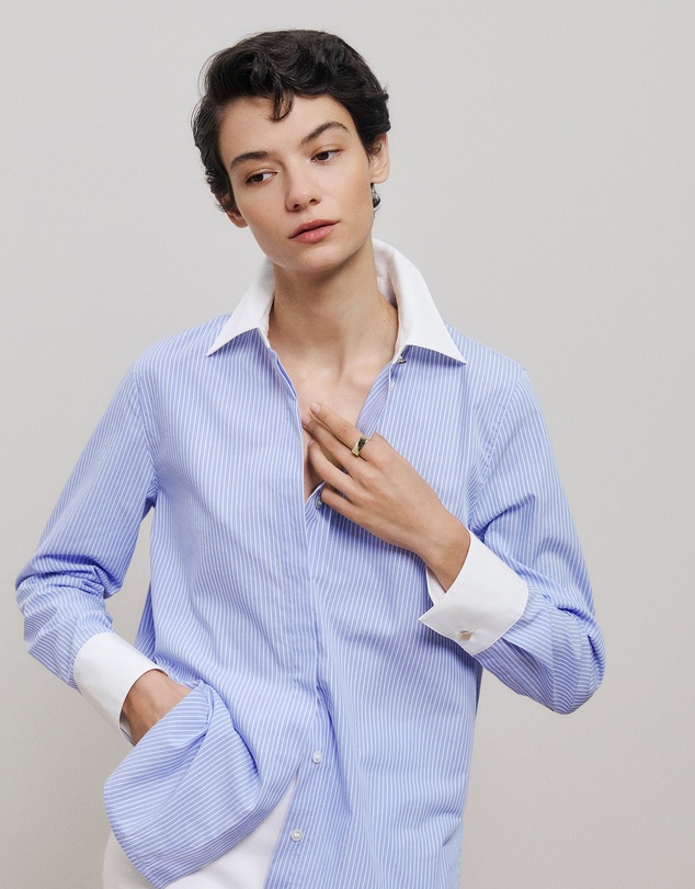 Trenery - Jacquard Stripe Contrast Shirt in Vivid Blue