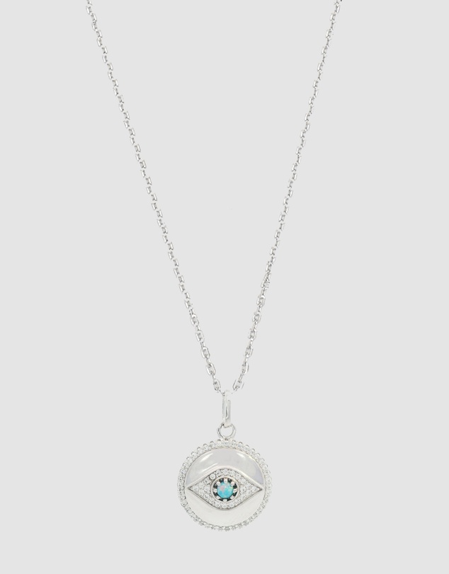 Georgini - Georgini Opal Glow Blue Created Opal Evil Eye Silver Medallion