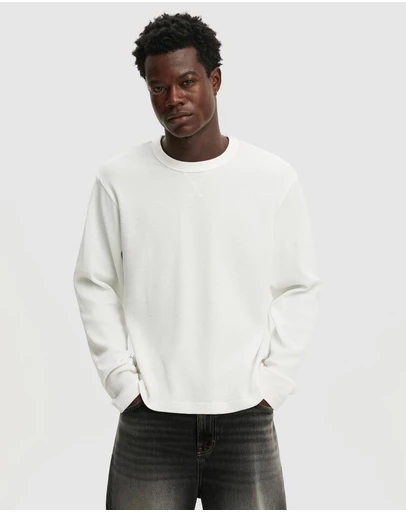 Cotton On - Cropped Fit Textured Long Sleeve T-Shirt