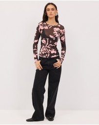 Calli - Luca Crew Neck Floral Mesh Top