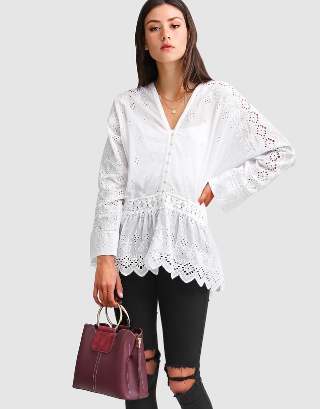 Belle & Bloom - Unbutton Me Eyelet Button Down Shirt