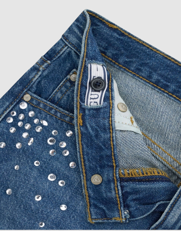 GUESS - Rhinestone Rigid Denim Mini Skirt